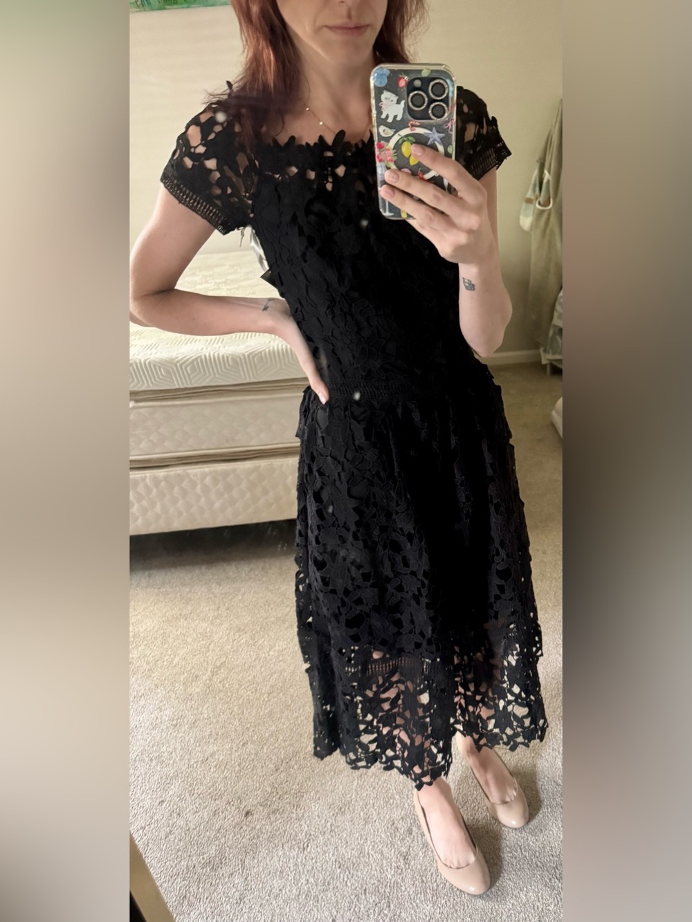 Black Floral Lace A-Line Dress